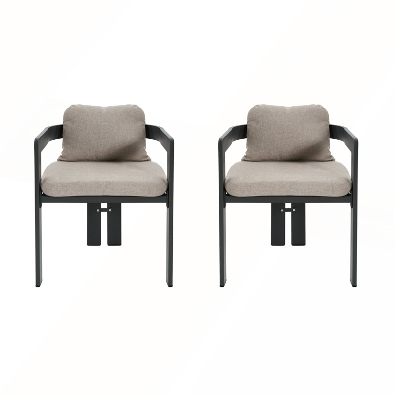 Patio Outdoor Aluminum Dining Chair Set of 2, Beige