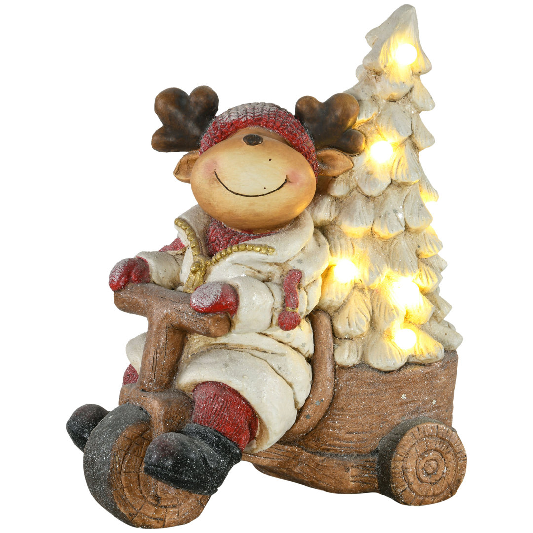 Weihnachtsdekoration, Rentier Auf Dreirad Mit Weihnachtsbaum, 44 Cm Dekofigur Zu Weihnachten, Weihnachtsfigur Mit LED-Li...