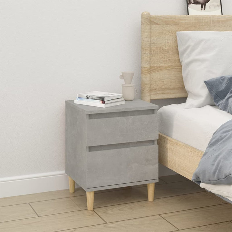 Elkins 40cm W Solid + Manufactured Wood Bedside Table, Concrete Grey, 1