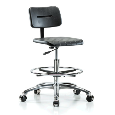 Chaise de travail industrielle en chrome avec anneau de pied PERCH | Hauteur moyenne du banc: 20 à 27 po