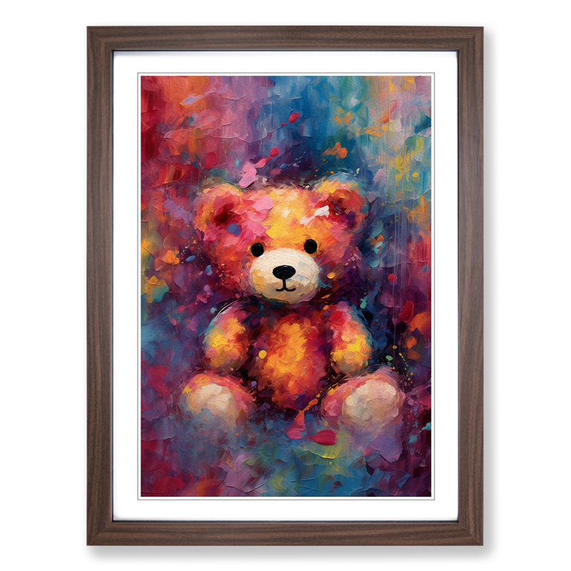 Teddy Bear Abstract No.2 - Single Picture Frame Print on Wood, 46cm H x 34cm W x 2cm D, Walnut