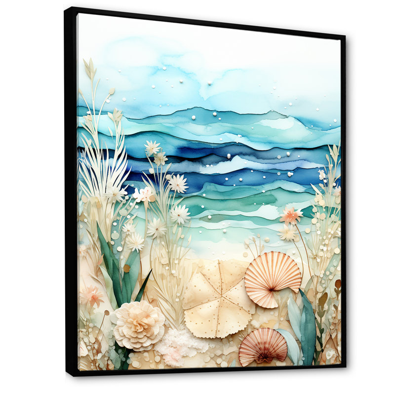 Coastal Tiles Collages - Botanicals, art mural, Cadre flottant noir, H 20 po x l 12 po x P 1 po