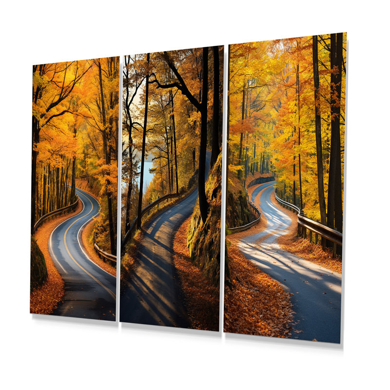 Gateway Autumn Road Into The Forest I - Road Metal Wall Decor Set Of 3, 28" H x 36" W