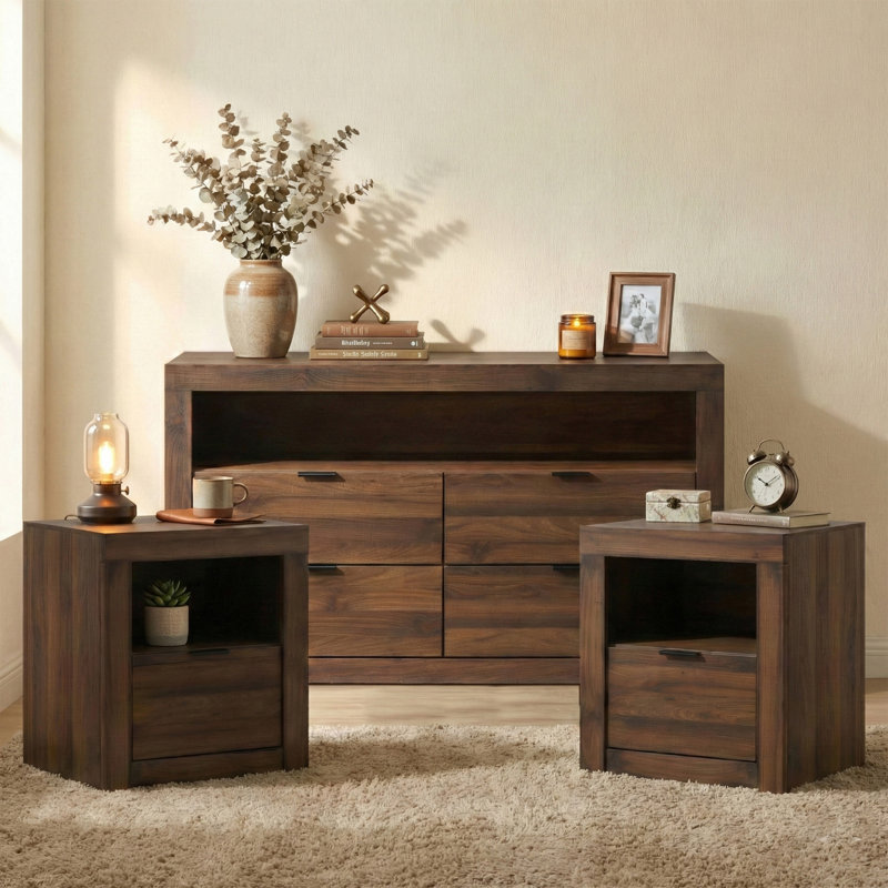 Hildebran Trinidad 3-Piece Nightstand And Dresser, Brown