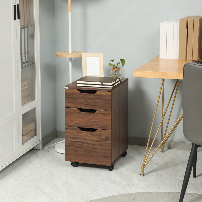 3 Drawer Office Storage Cabinet Under Desk Cabinet with Wheels, Brown