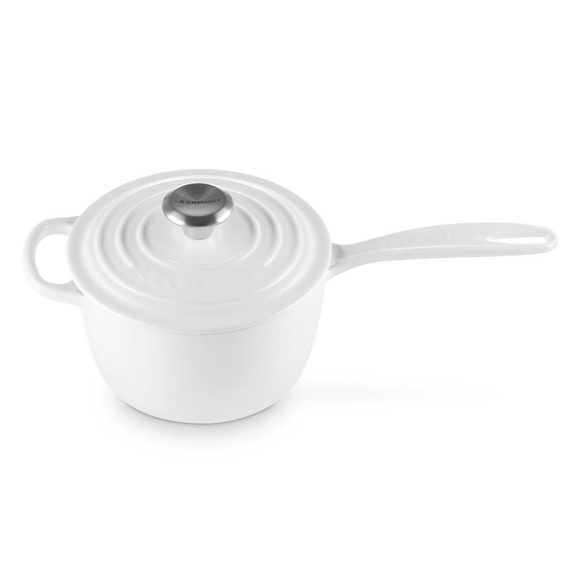 Le Creuset Enameled Cast Iron Saucepan with Lid, White, 1.75 qt.