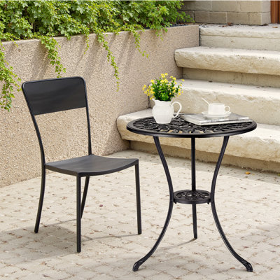 Table bistro de 24 po pour l'extérieur, table de bistro d'extérieur en fonte d'aluminium avec trou de parasol de 2 po pour porche, cour, jardin, motif tulipe