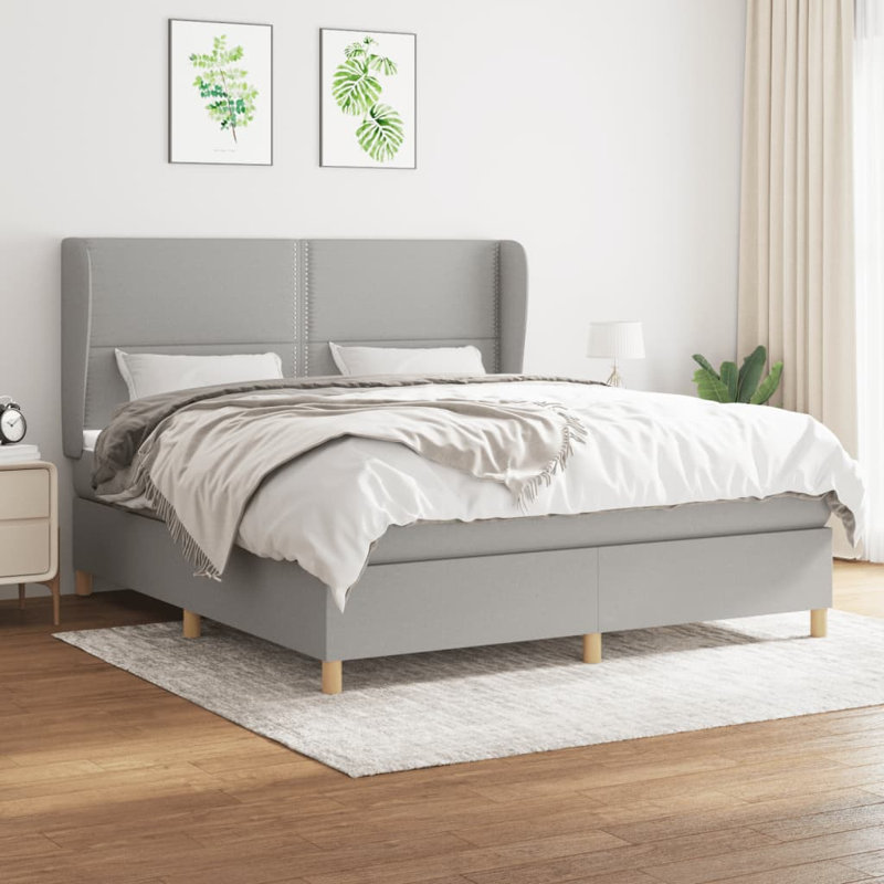 Lit sommier avec matelas Hollhurst, Tissu, Gris foncé / Noir, Grand