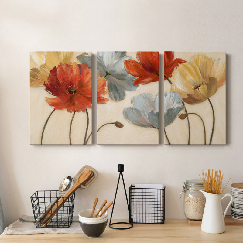 Palette de coquelicot revisitée - Toile tendue avec châssis de qualité supérieure - prête à être accrochée