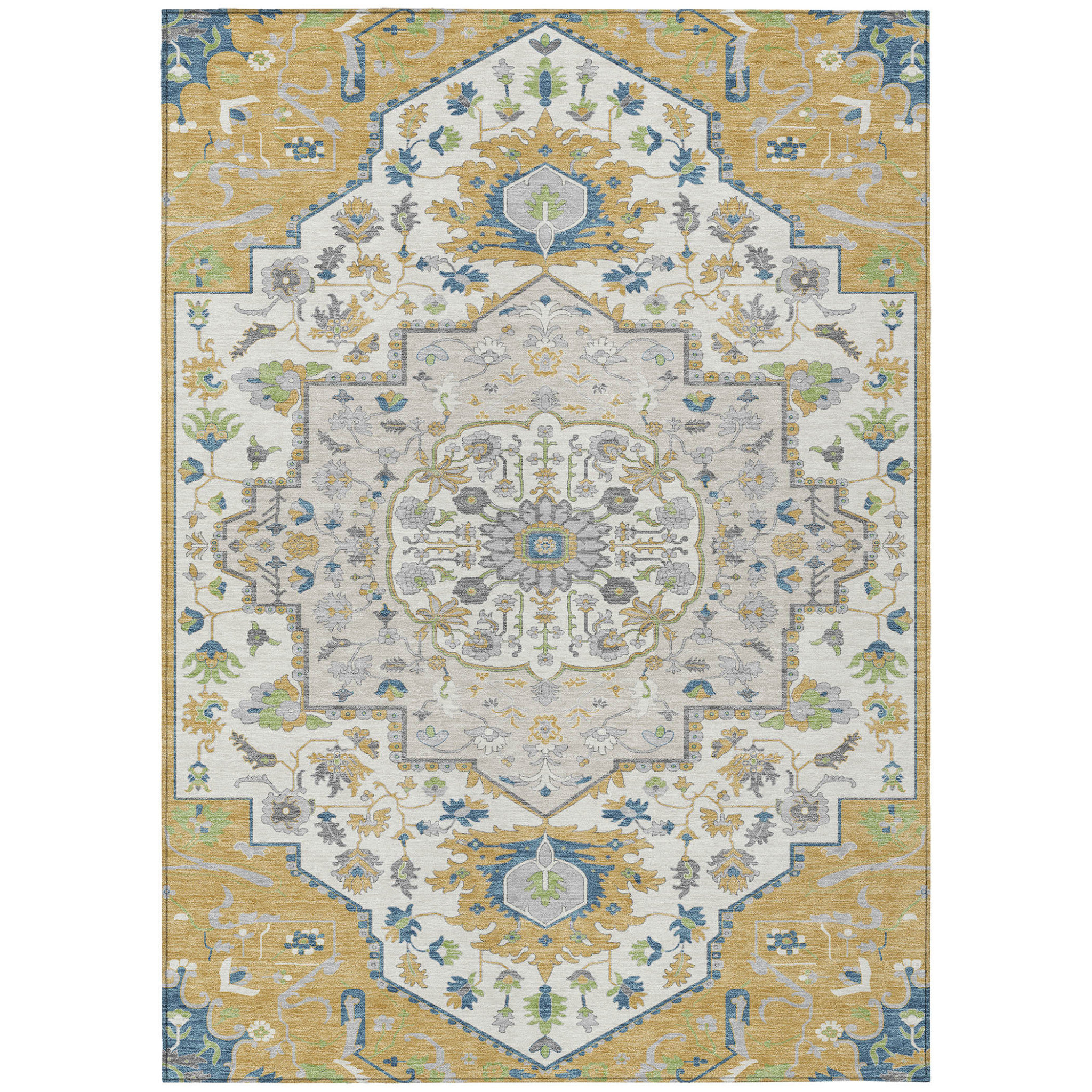 HomeRoots 10' X 14' Gold Oriental Washable Indoor Outdoor Area Rug ...