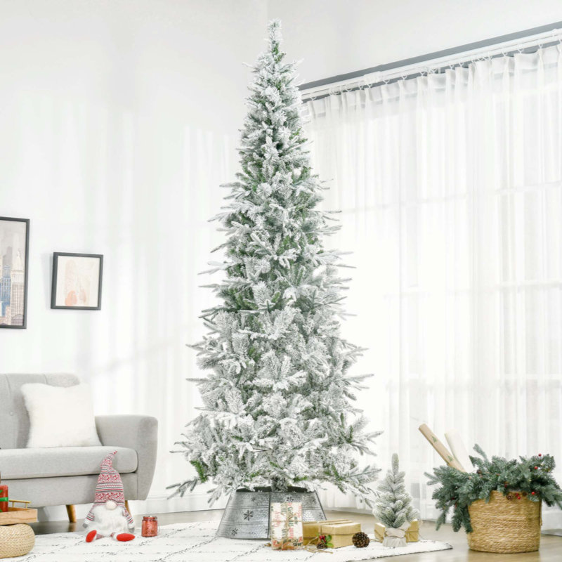 9' Unlit Snow Flocked Pine Artificial Christmas Tree With Realistic Branches And 1159 Tips, Green