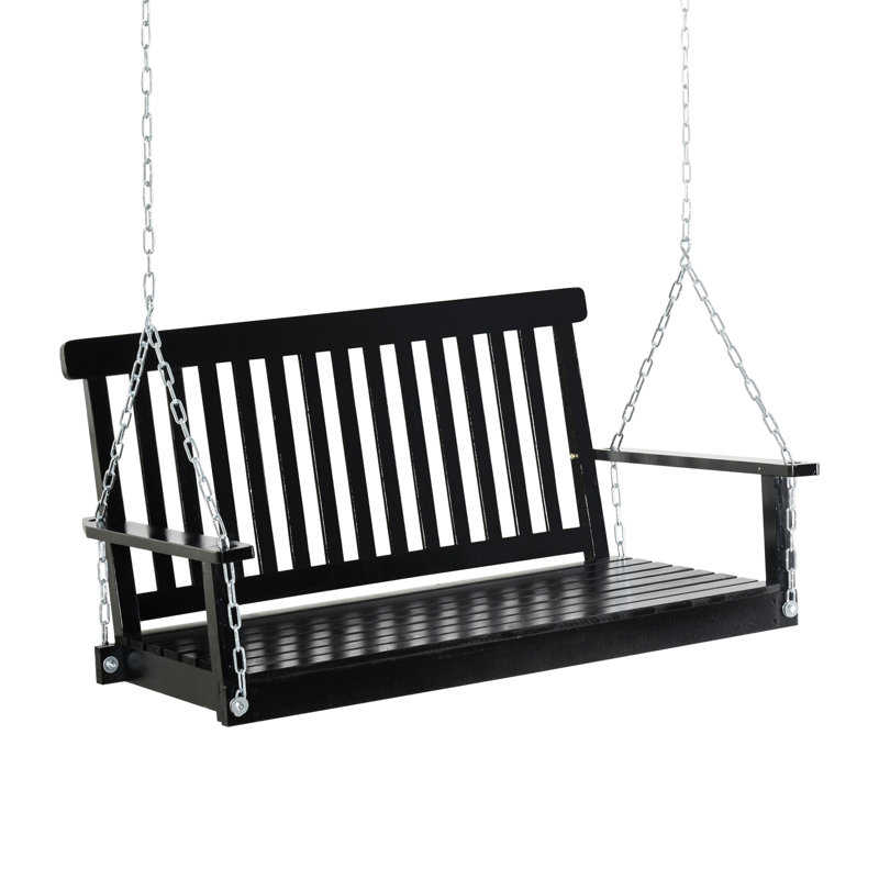 Balancelle de véranda noire, 2 balançoires suspendues d'une capacité de charge de 440 lb, siège à lattes pour fauteuil de jardin, dossier à plateforme