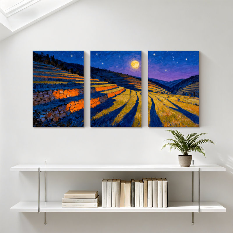 Abstrait nuit étoilée, terrasses, ensemble de 3 impressions sur toile, H 30 po x l 60 po