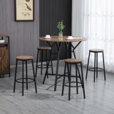 Industrial 5-Piece Bar Table and Chairs Set, Space Saving Dining Table with 4 Stools for Pub