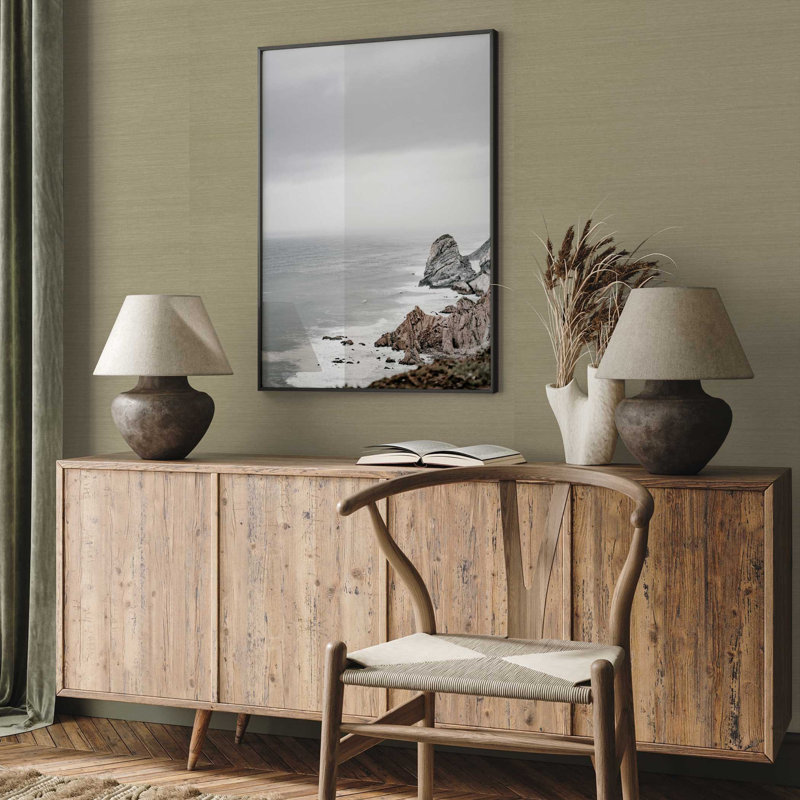 Sisal Monochromatic Authentic Grasscloth Wallpaper, Green