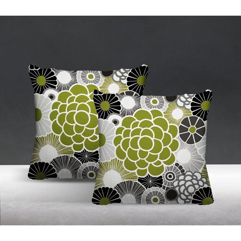 Floral Outdoor Reversible Throw Pillow, 19W" x 19H", Chartreuse