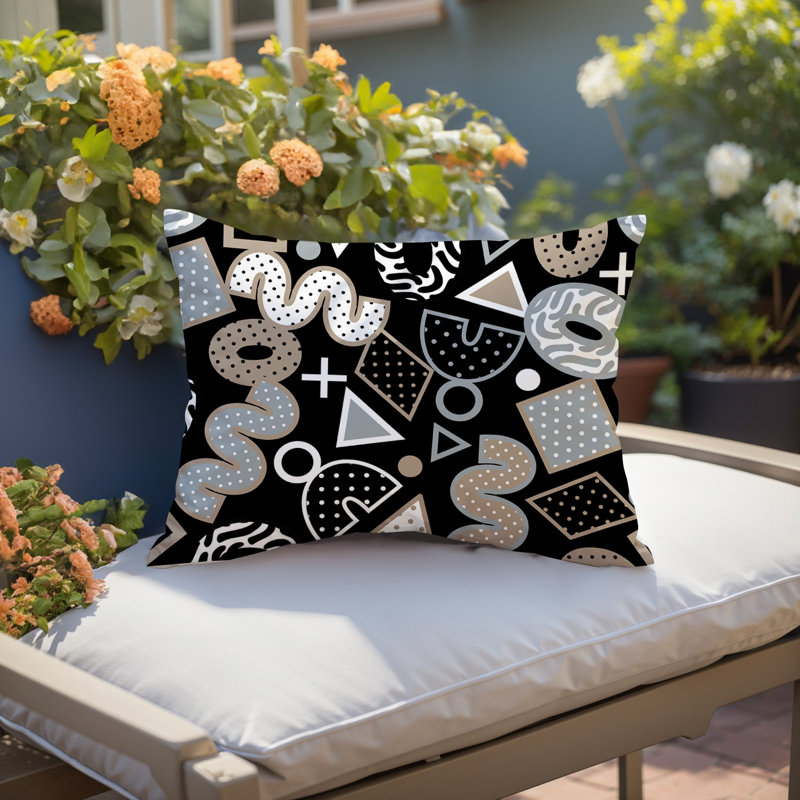 Coussin lombaire réversible intérieur / extérieur Zyra, Rectangle H 18 po x l 25 po, Noir