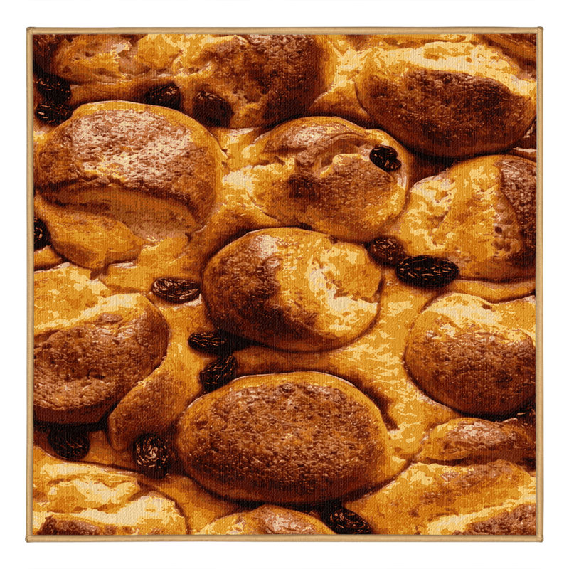 Washable Bread pudding Desserts Area Rug, Square 5'
