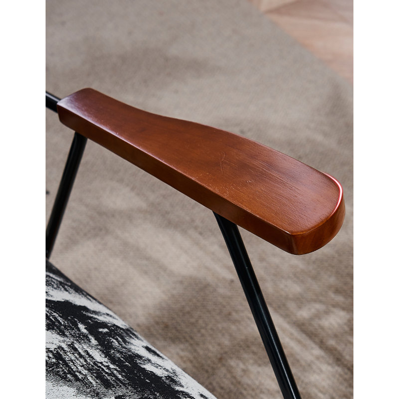 Vintage Fabric Chair with Wood Armrests