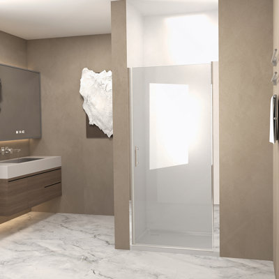 Pivot Shower Door With Aluminum Frame, Half Frame Shower Door With Stainless Steel Handle