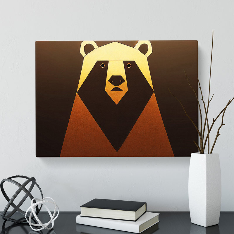 Golden Abstract Bear - Wrapped Canvas Print, 35cm H x 50cm W x 3cm D