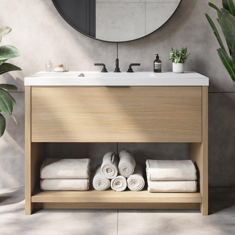 Vista 30" W Freestanding Single Bathroom Vanity, White Gloss, Biondo/Matte Black, 8" Widespread