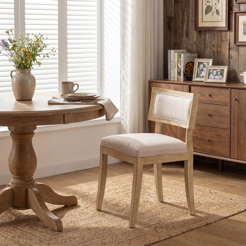 Single Modern Upholstered Linen Beige Dining Chair with 5.12" Thick Seat Cushion, Fully Assembled