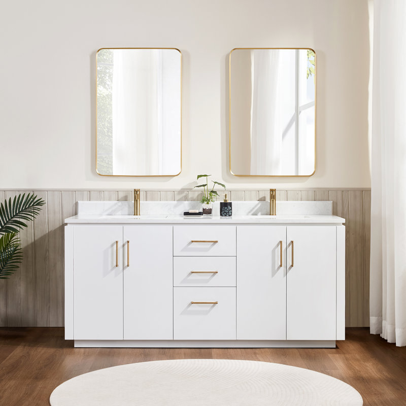 San 72'' Washed Ash Double Bathroom Vanity with Gold Hardware
