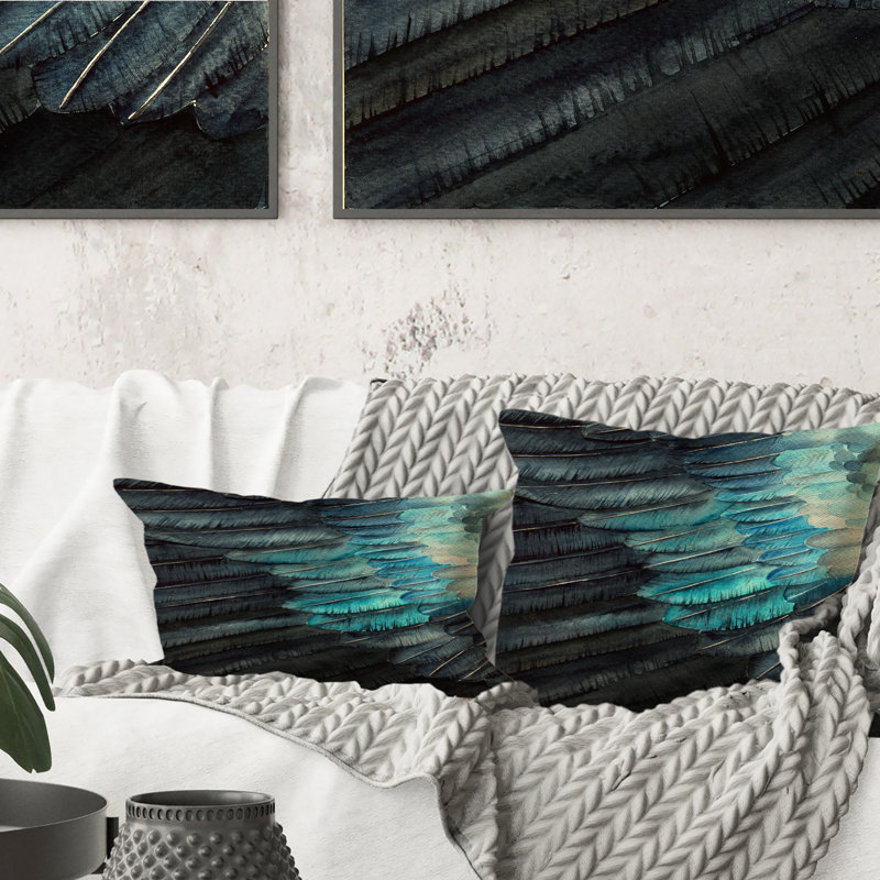 Coussin bleu à imprimé d'oiseaux I, 18 po x 18 po