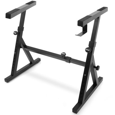 Pyle Heavy Duty Folding Keyboard Stand - Sturdy Reinforced Z Design W/ Adjustable Width & Height, Foam Padded Arms, Digital Piano Stand, Fits 54-88 Key Electric Pianos & Used For Travel & Storage
