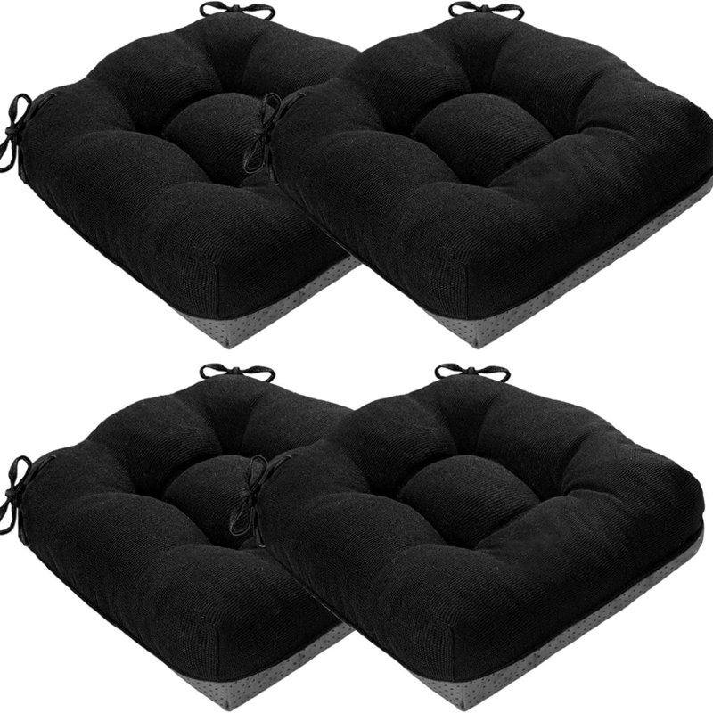 Dining Chair Cushions Set Of 4 Memory Foam 15.5 Inch Black