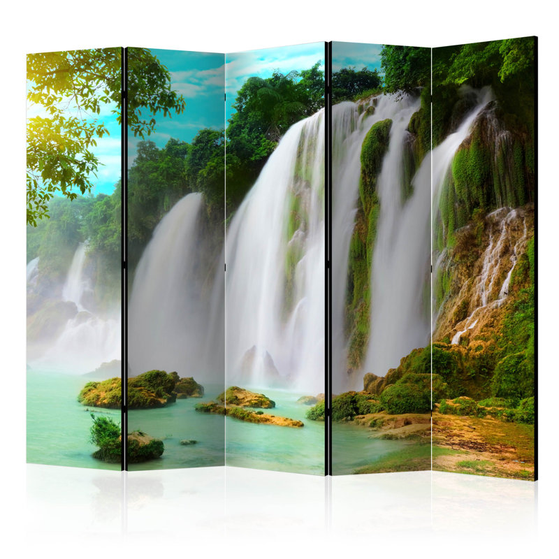Artun 225cm W x 172cm H 5 - Panel Solid Wood Folding Room Divider