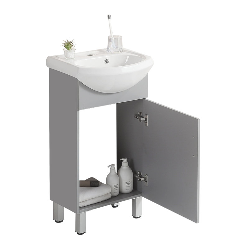 Meuble-lavabo compact avec lavabo en céramique Marinino, Gris