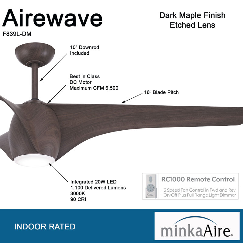 Minka Aire Airewave - 65" Led Ceiling Fan, Dark Maple, Dark Maple, Dark Maple