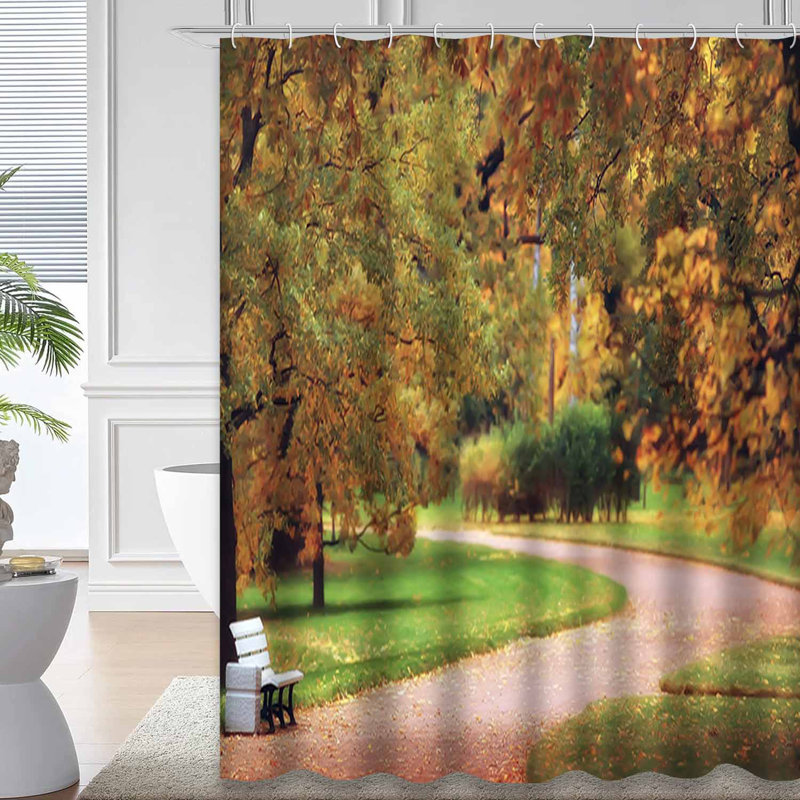 Rideau de douche avec 12 crochets Autumn City Park Trees, L 72 po x l 72 po