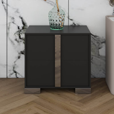 Table de chevet blanche élégante, table de chevet moderne à 2 tiroirs avec poignée en métal en miroir, table de chevet en bois pour la chambre à coucher, table d'appoint avec canapé de bout
