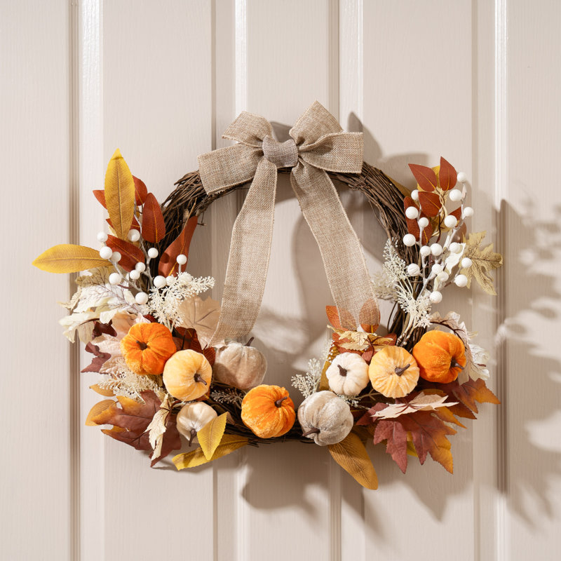 50cm Velvet Pumpkins Half Wreath with Bow