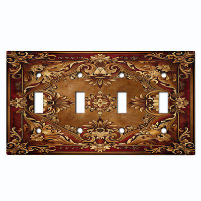 Couvercle de plaque d'interrupteur en métal; Bascule à 4 bandes standard des États-Unis - image imprimée d'un élégant design baroque victorien