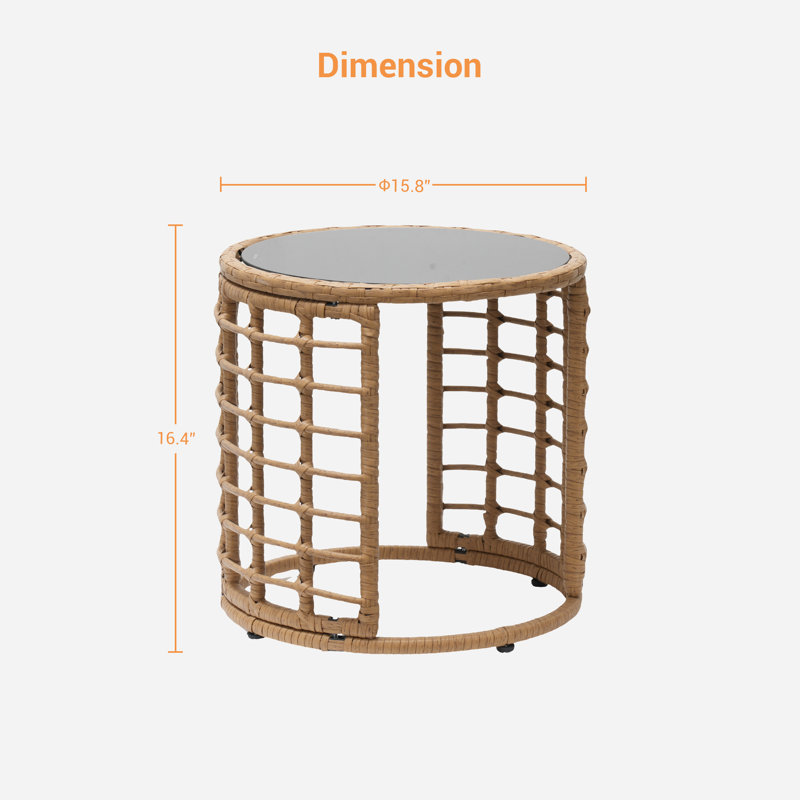 Round Wicker Outdoor Side Table , 15.8'' in. W 15.8'' in. D, Brown