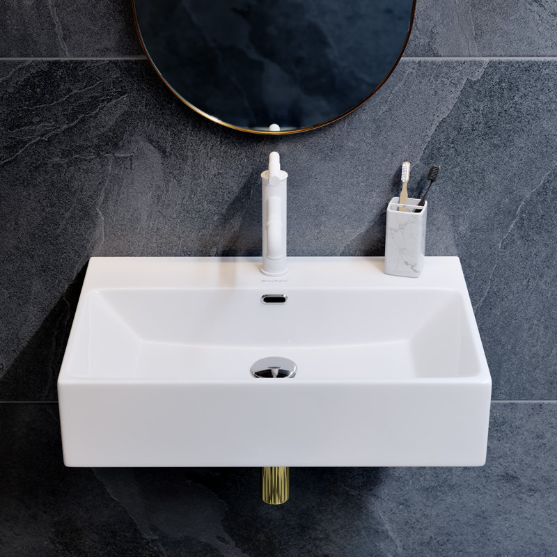 Claire 24" Rectangle Wall-Mount Bathroom Sink, Glossy White
