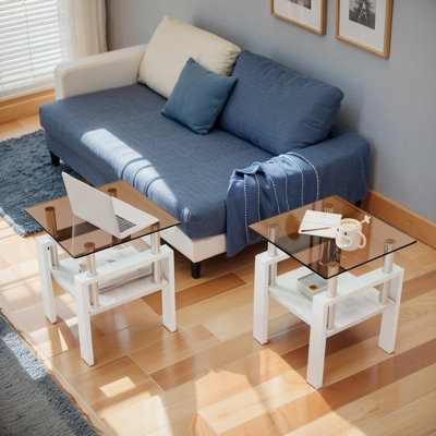 Ensemble de 2 tables de bout rectangulaires avec plateau en verre trempé Rolit