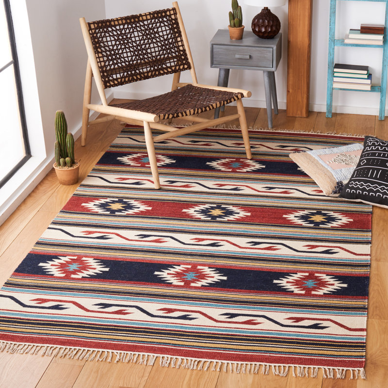 Tapis style sud-ouest en laine et coton tissé à plat Vannès, Rectangle 6 pi x 9 pi