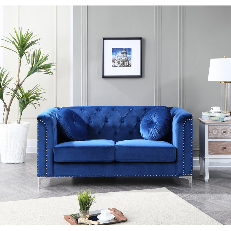 Pompano Mid Century Velvet Loveseat, Blue