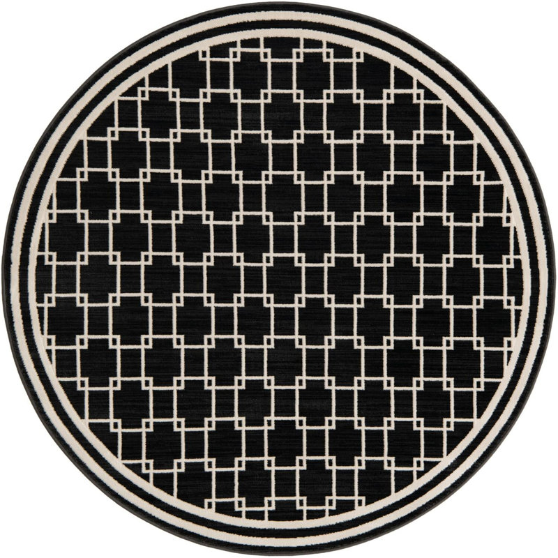 Tapis contemporain Ogorman de couleur noire, Rond 5 pi 1 po