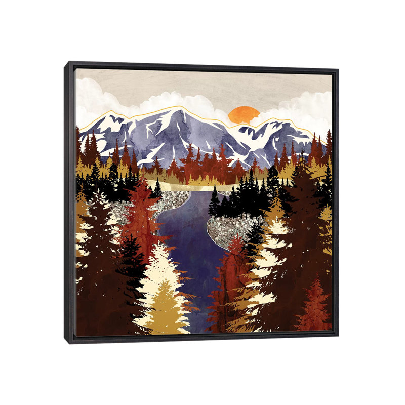 Rivière d'automne - impression, 37" H x 37" W x 1.5" D, Distressed Black Framed Canvas, Aucun mat