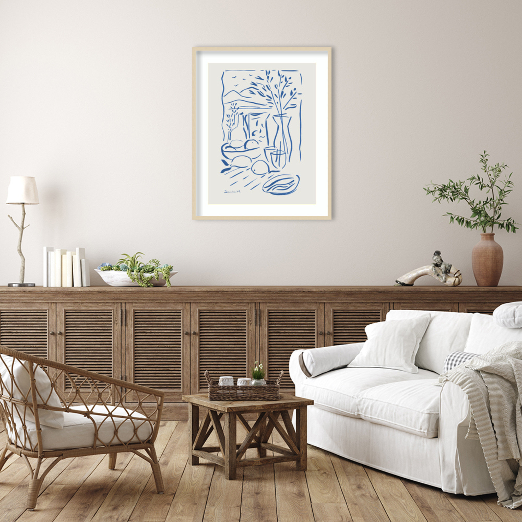 Mediterranean View by Dan Hobday Wood Framed Wall Art Print, 41" H x 33" W, Brown Framed