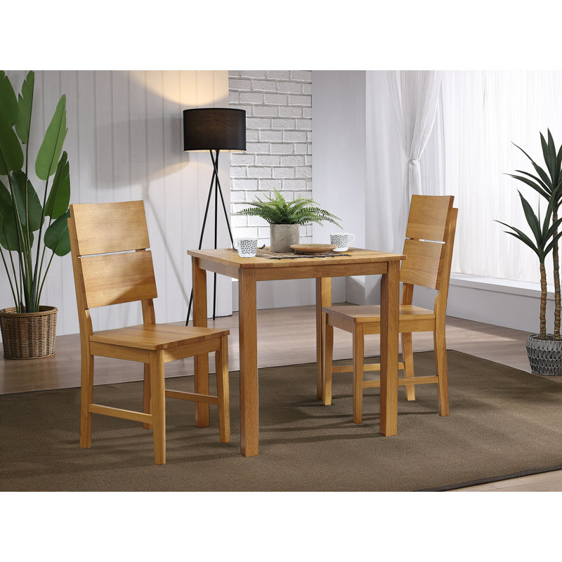 Selayah 2 - Person Rubberwood Solid Wood Dining Set, Brown, white and pink