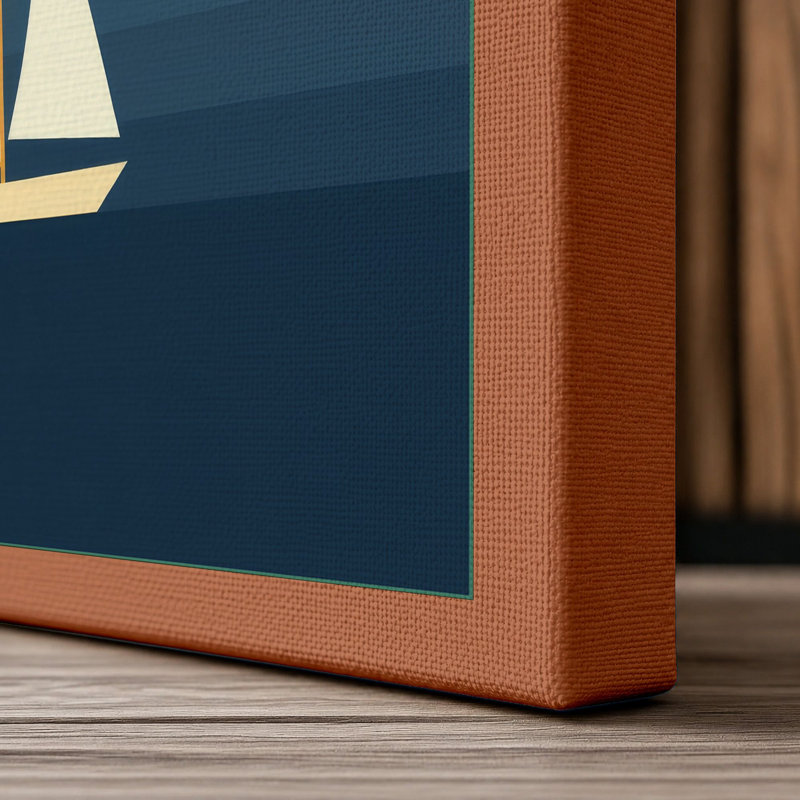 Sailboat in Stillness Minimalist - Wrapped Canvas, 36x24 - 91.4 x 61.0 cm, Terracotta Border