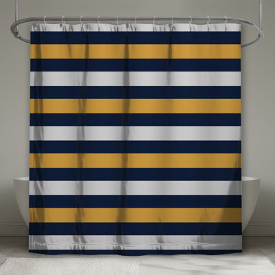 Navy White Yellow Stripes Shower Curtains Extra Long