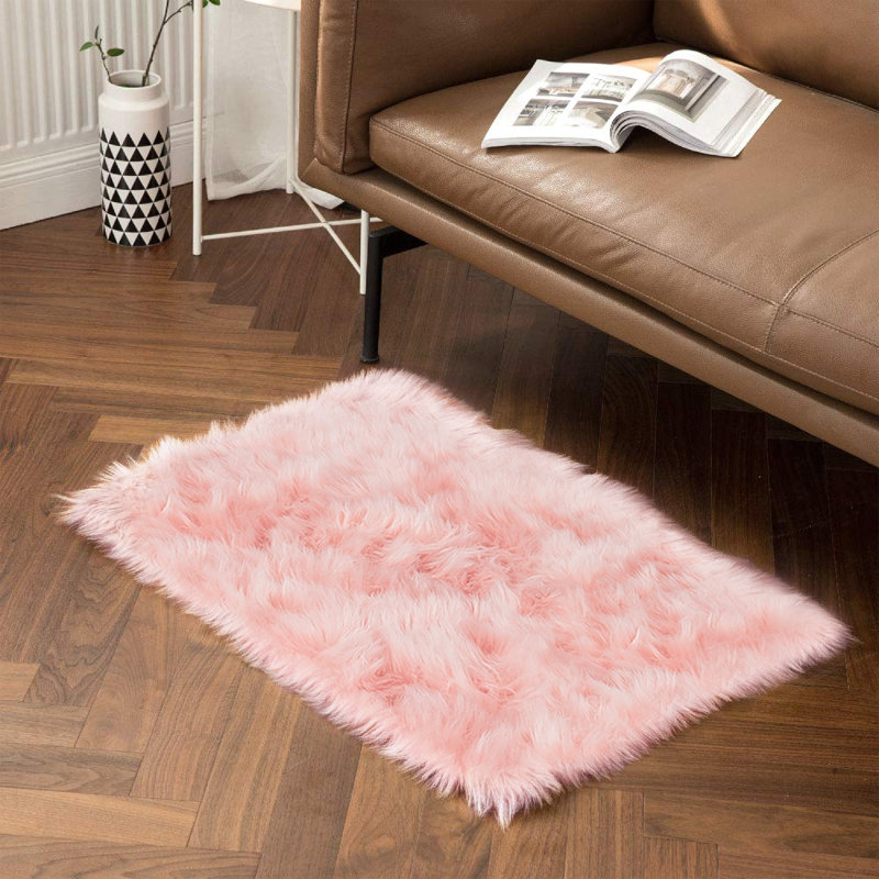 Tapis rose à poils longs fabriqué à la main Daruis, Rectangle 2 pi x 3 pi